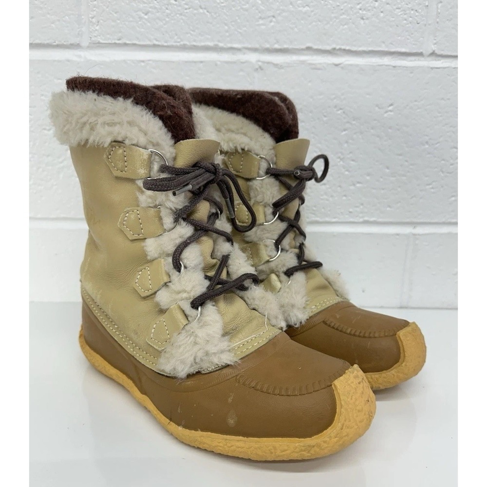 Sorel Nanook Snow Boots Beige Vintage 80s Leather Insulated / Women's 8